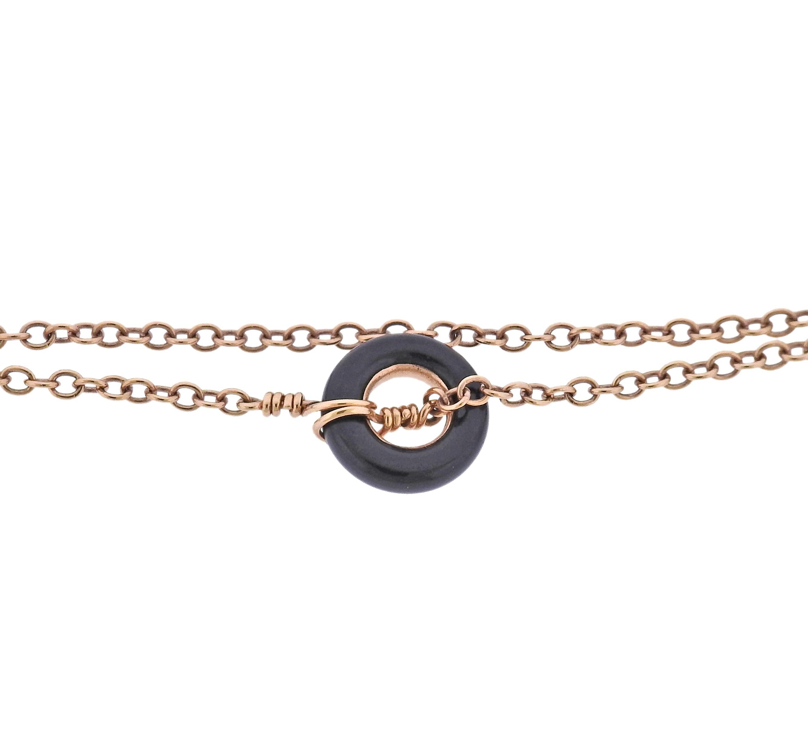 Bucherer Rose Gold Diamond Spinel Onyx Tassel Pendant Necklace In New Condition For Sale In Lambertville, NJ
