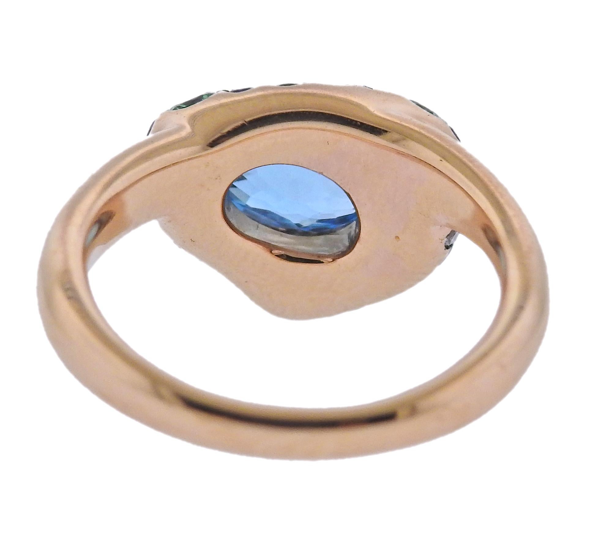Round Cut Bucherer Rose Gold Diamond Topaz Sapphire Ring