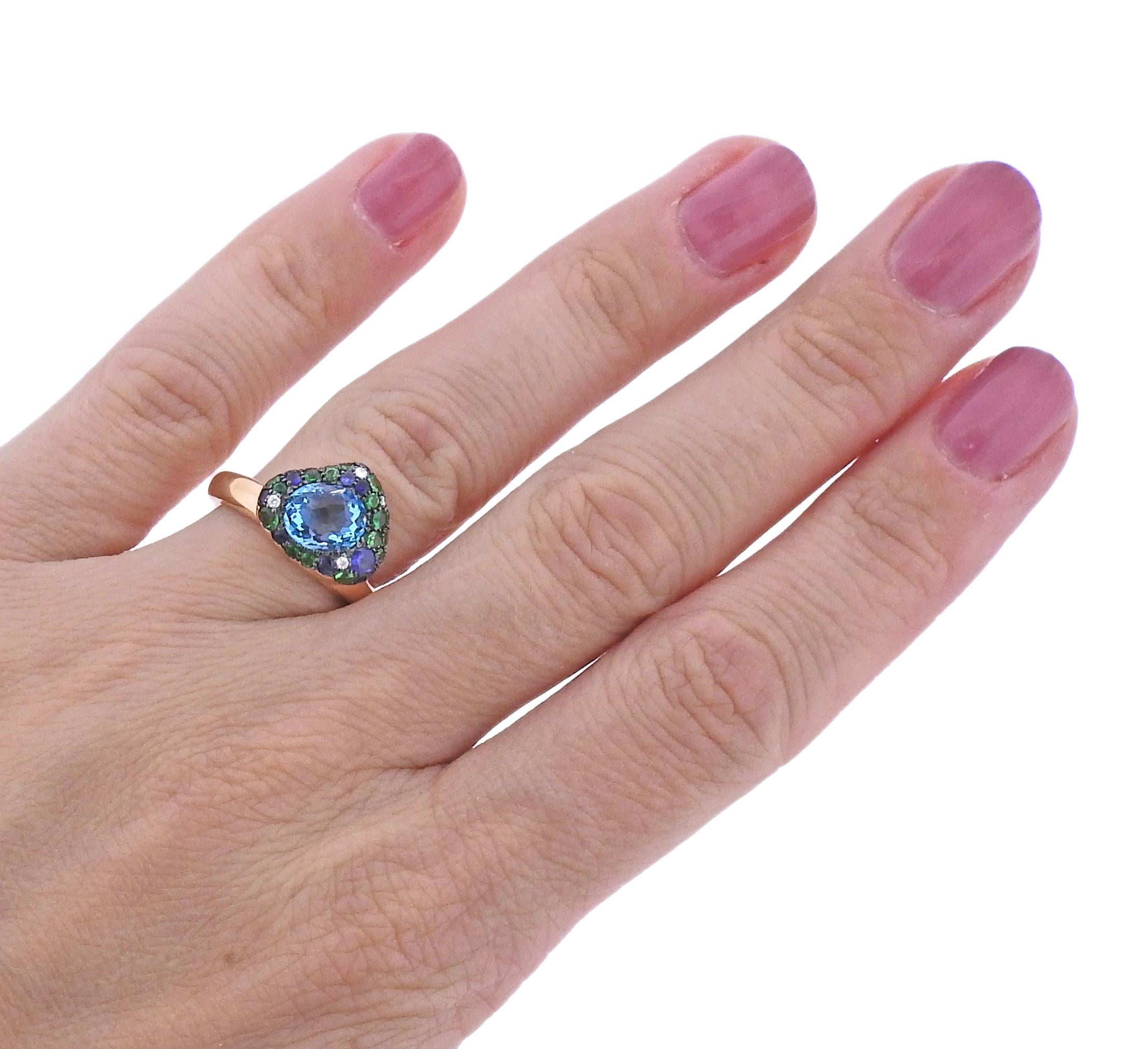 Bucherer Rose Gold Diamond Topaz Sapphire Ring In New Condition In Lambertville, NJ