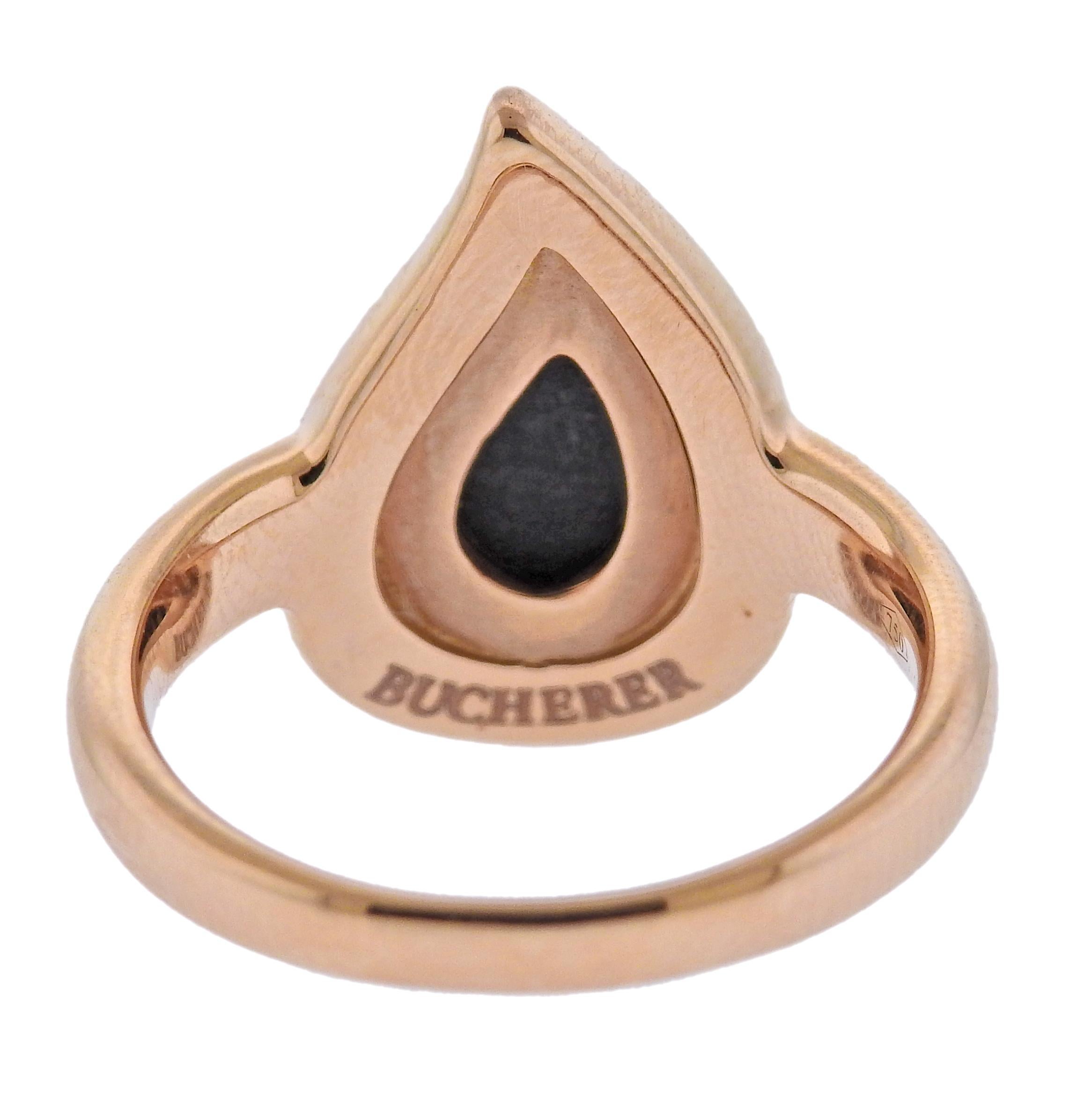 Pear Cut Bucherer Rose Gold Onyx Teardrop Ring For Sale