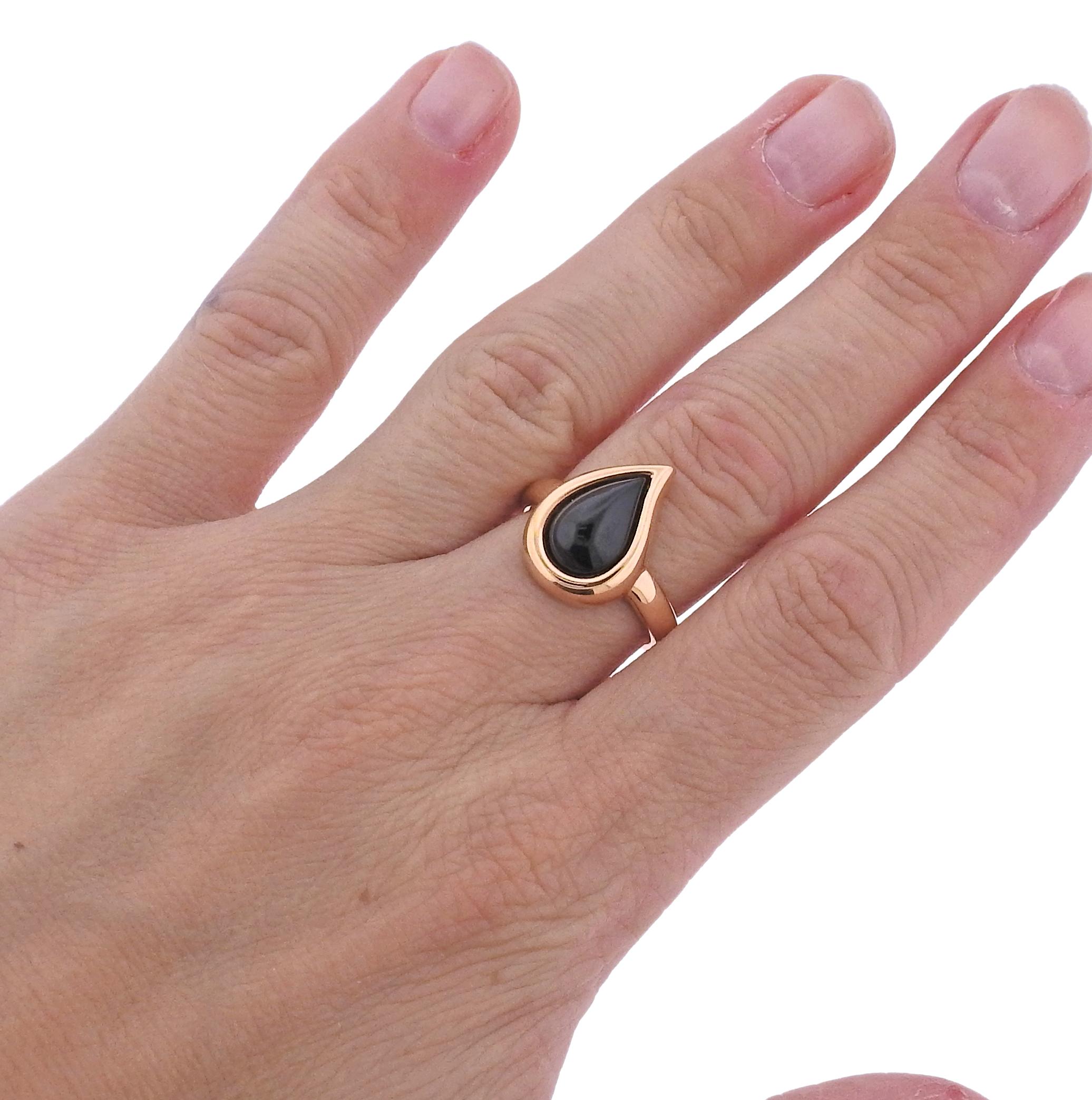 Bucherer Rose Gold Onyx Teardrop Ring In New Condition For Sale In Lambertville, NJ