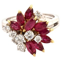 Bucherer Ruby and Diamond Ring in 18 Karat White and Yellow Gold