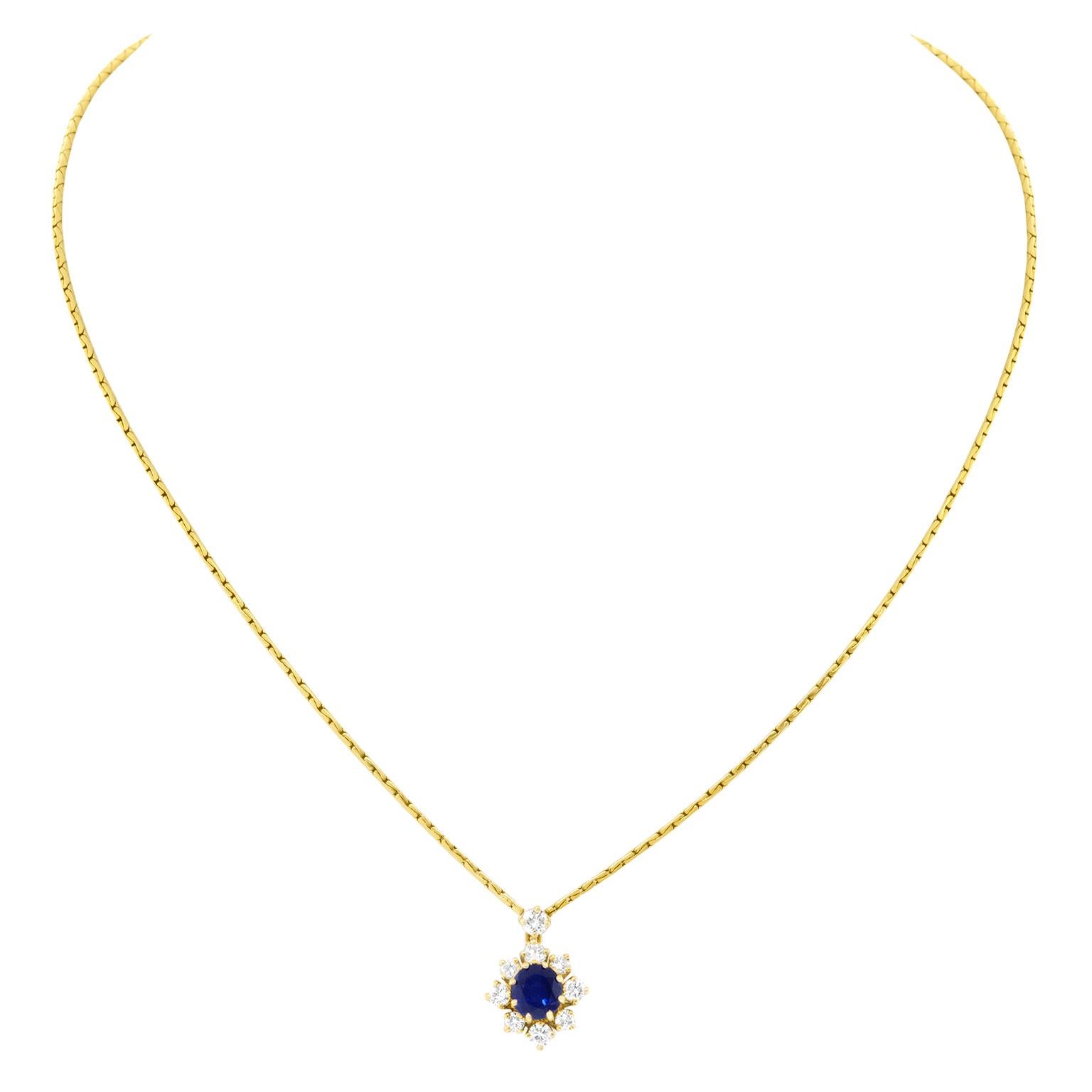 Round Cut Bucherer Sapphire and Diamond Necklace For Sale