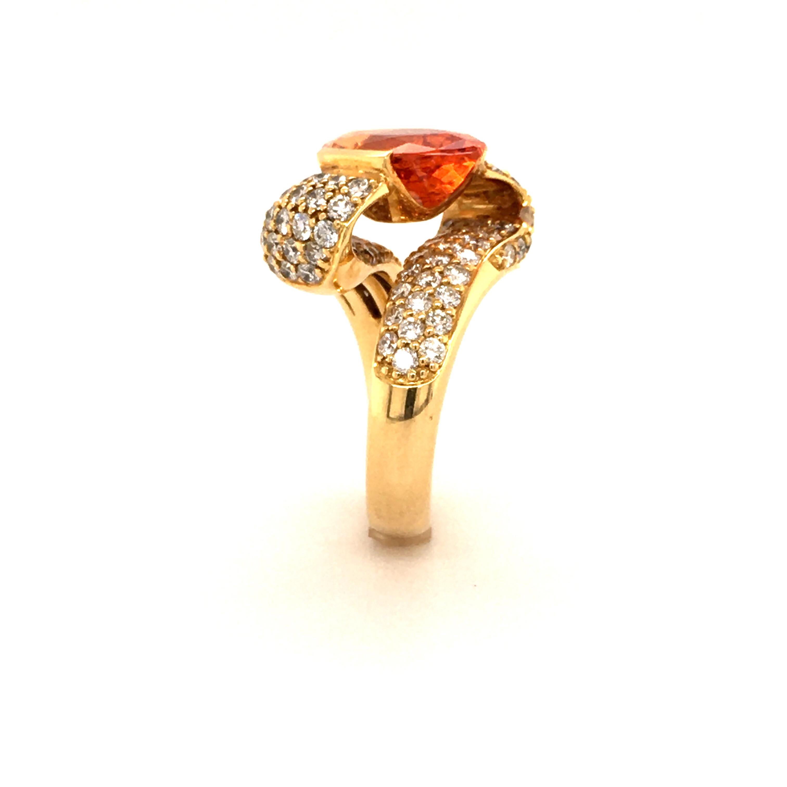 Marquise Cut Bucherer Spessartine and Diamond 18 Karat Yellow Gold Ring