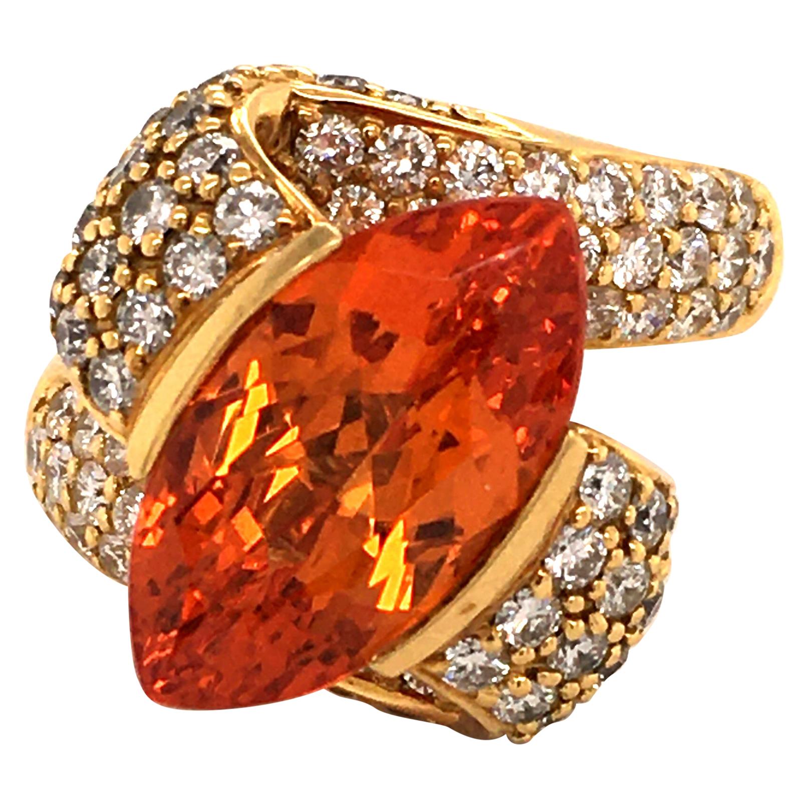 Bucherer Spessartine and Diamond 18 Karat Yellow Gold Ring