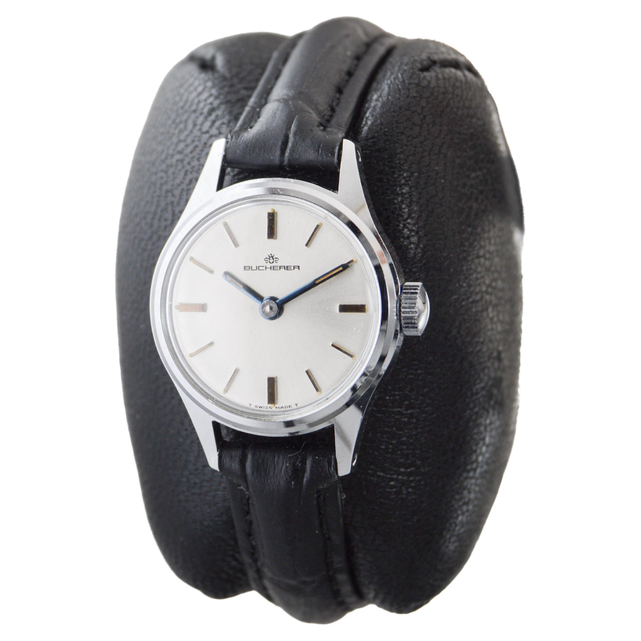 Women's Bucherer Stainless Steel Ladies Sport Watch in New Old Stock Condition 1950's For Sale