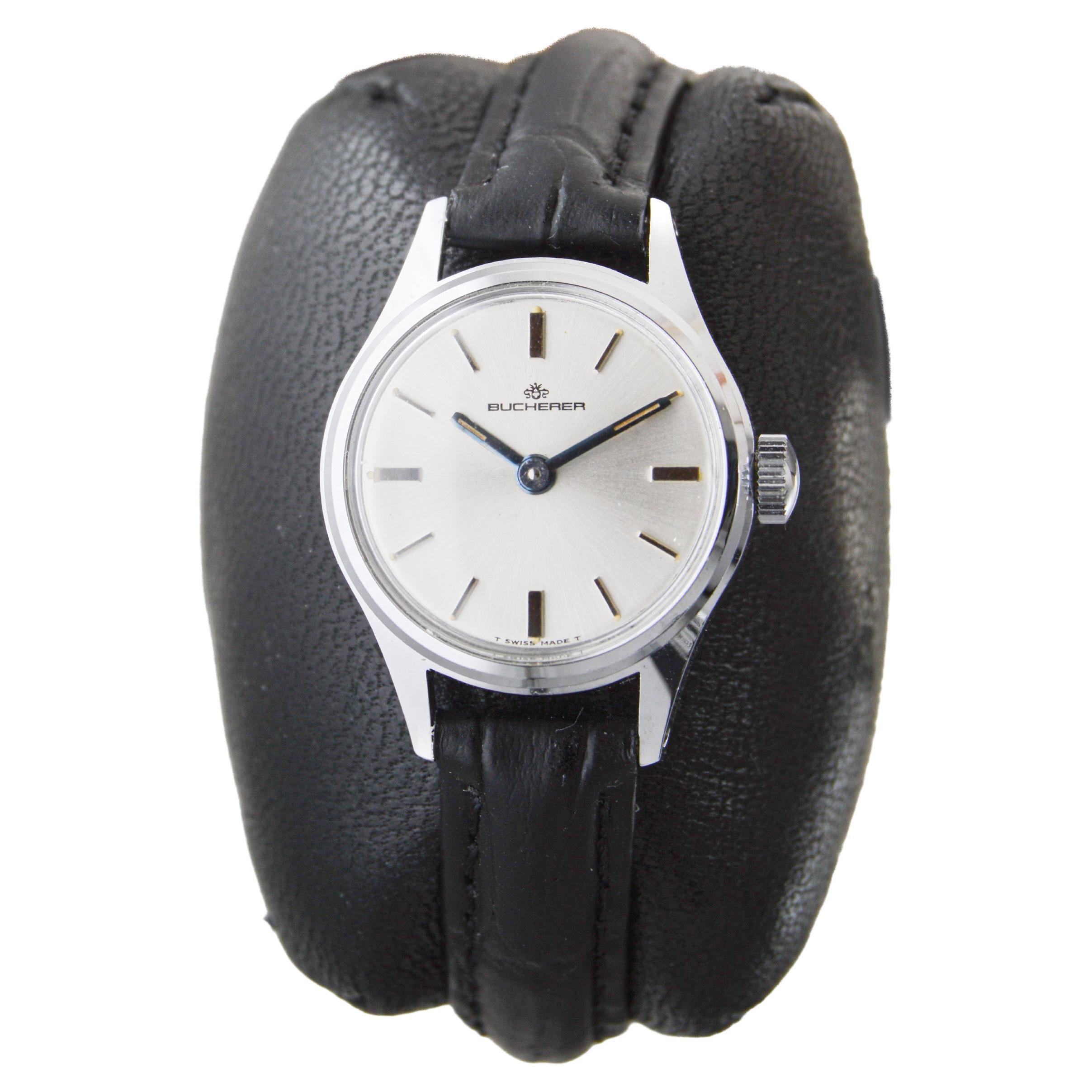 Bucherer Stainless Steel Ladies Sport Watch in New Old Stock Condition 1950's