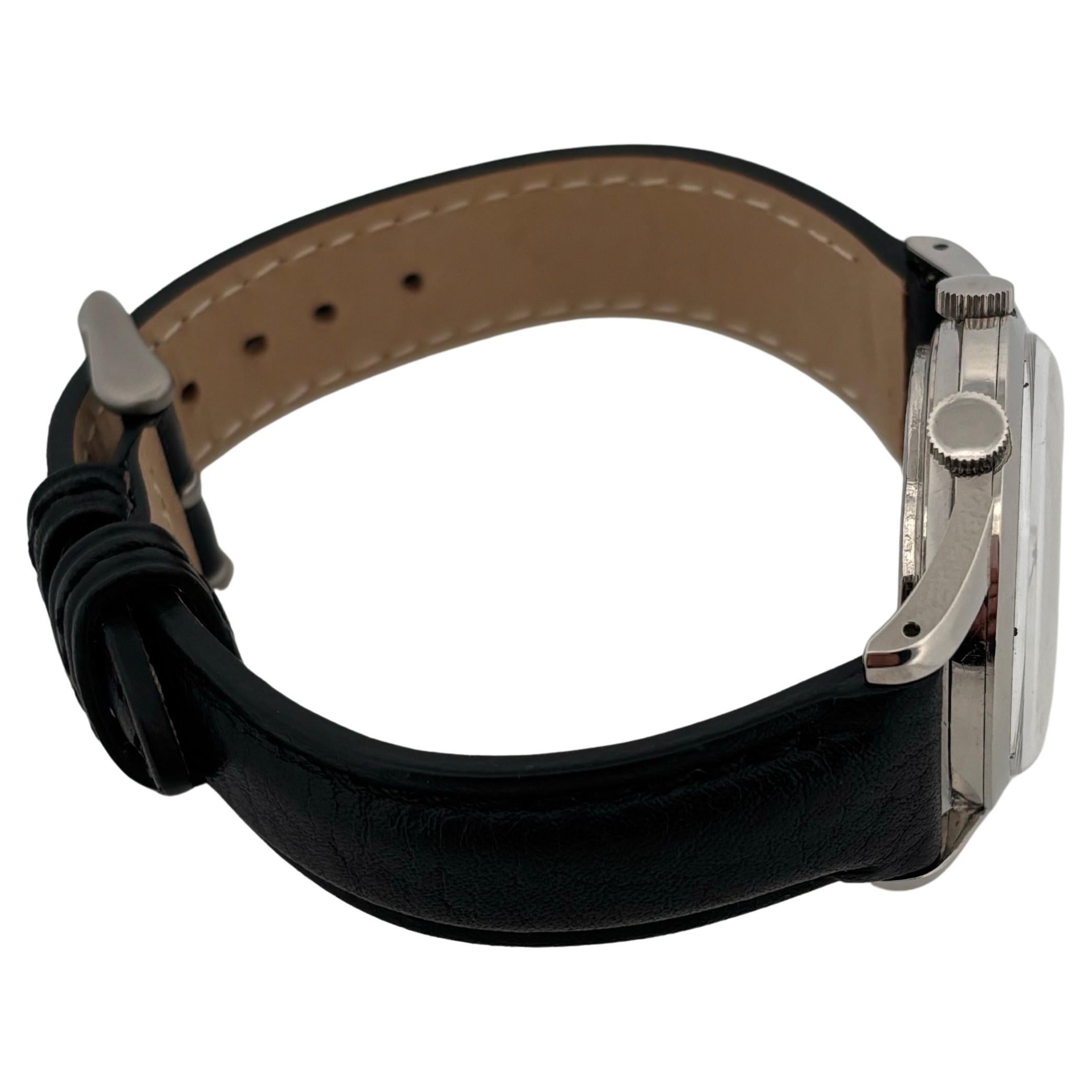 Bucherer Stainless Steel Mechanical Alarm Clock Wrist Watch 34 Millimeter For Sale 3