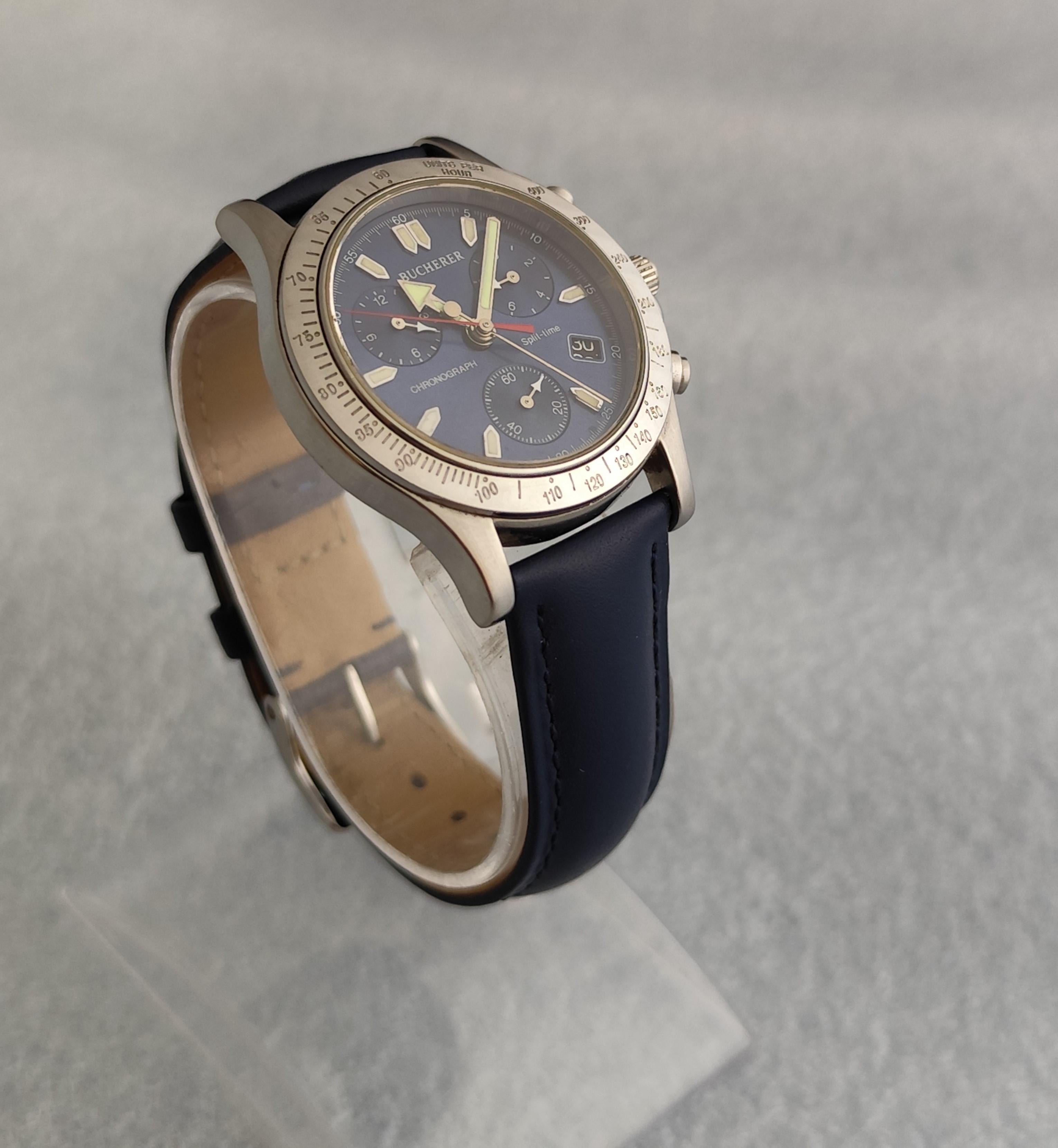 Reloj de caballero Bucherer Cronógrafo ratrapante de acero inoxidable de 40 mm en venta 1
