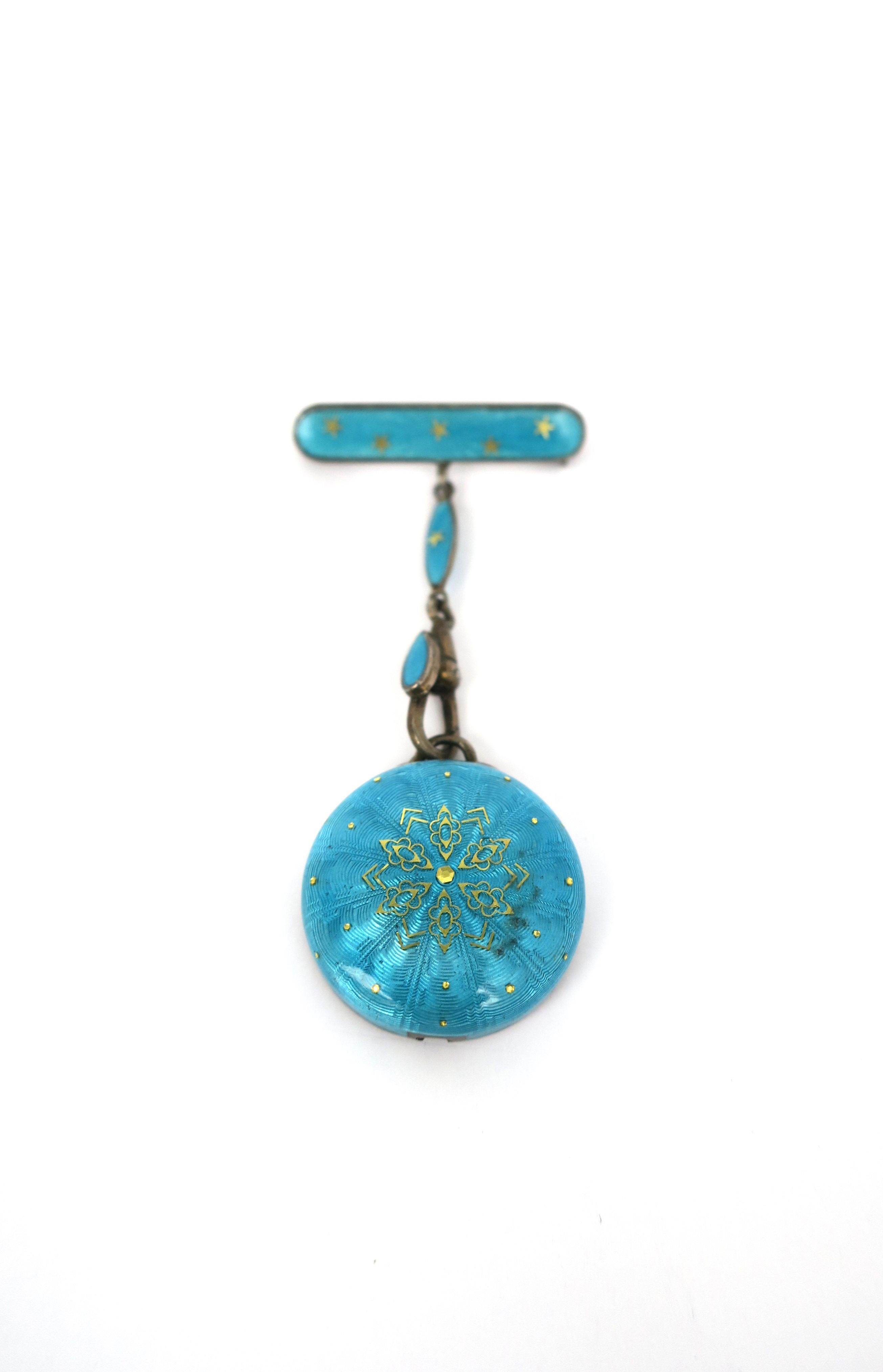 Bucherer Swiss Sterling Silver and Enamel Pin Brooch Watch Holder For Sale 2