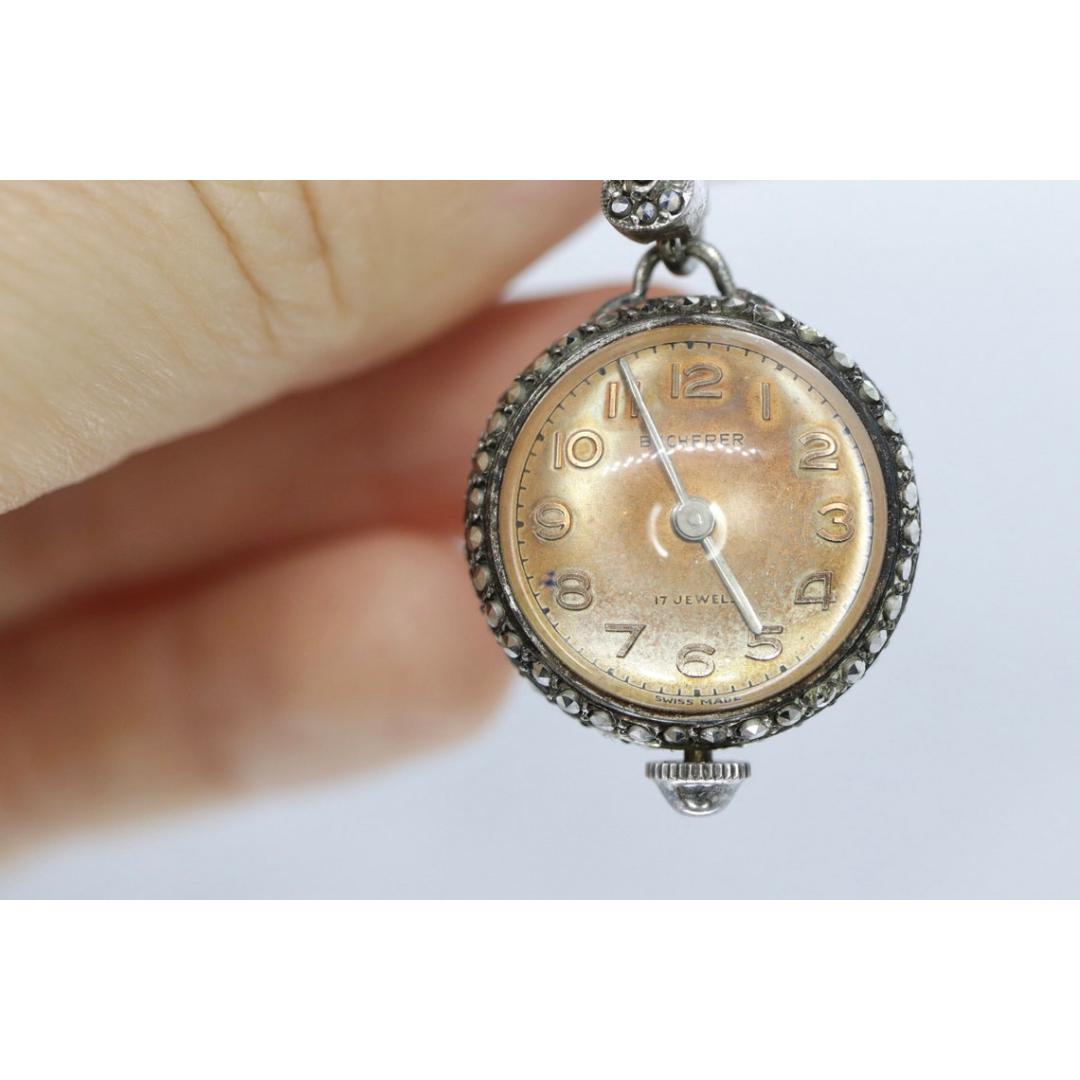 BUCHERER sterling silver and Marcasite manual watch. PIN Brooch Mechanical watch In Good Condition For Sale In Port Charlotte, FL