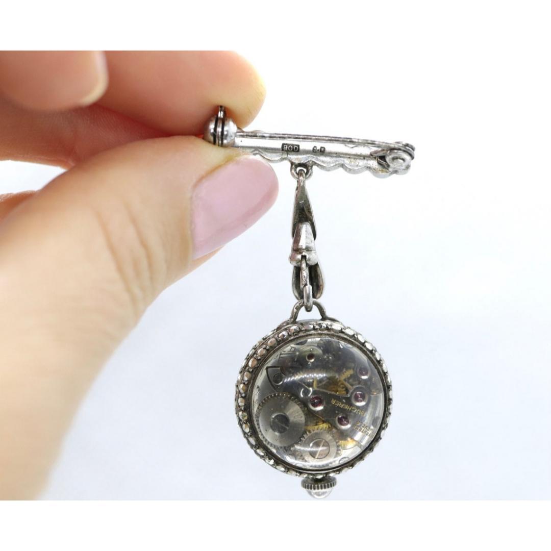 BUCHERER sterling silver and Marcasite manual watch. PIN Brooch Mechanical watch For Sale 1