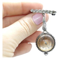 BUCHERER sterling silver and Marcasite manual watch. PIN Brooch Mechanical watch
