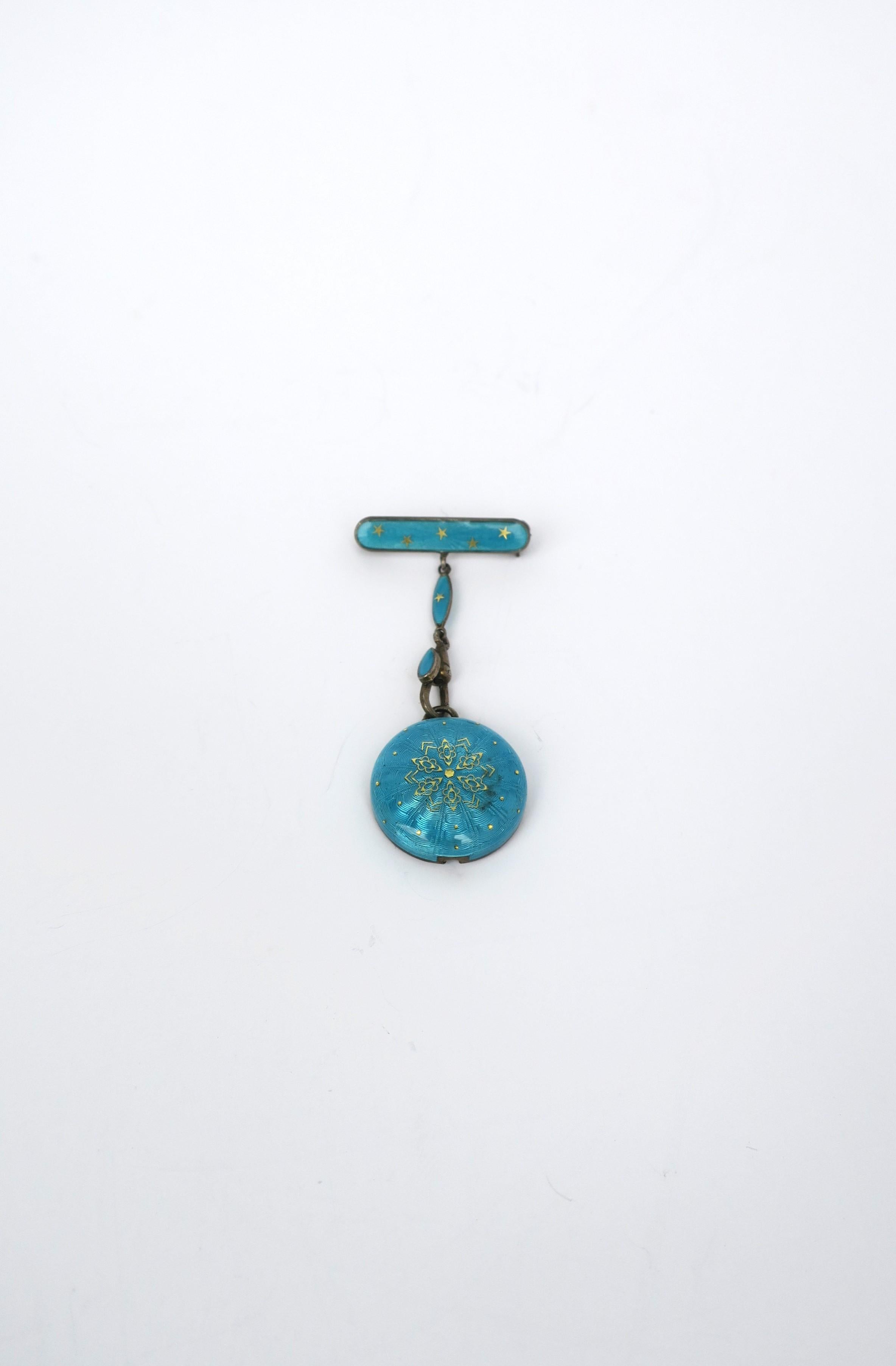 Edoardiano Spilla e portaorologio Bucherer in argento sterling smaltato Guilloche, svizzera in vendita