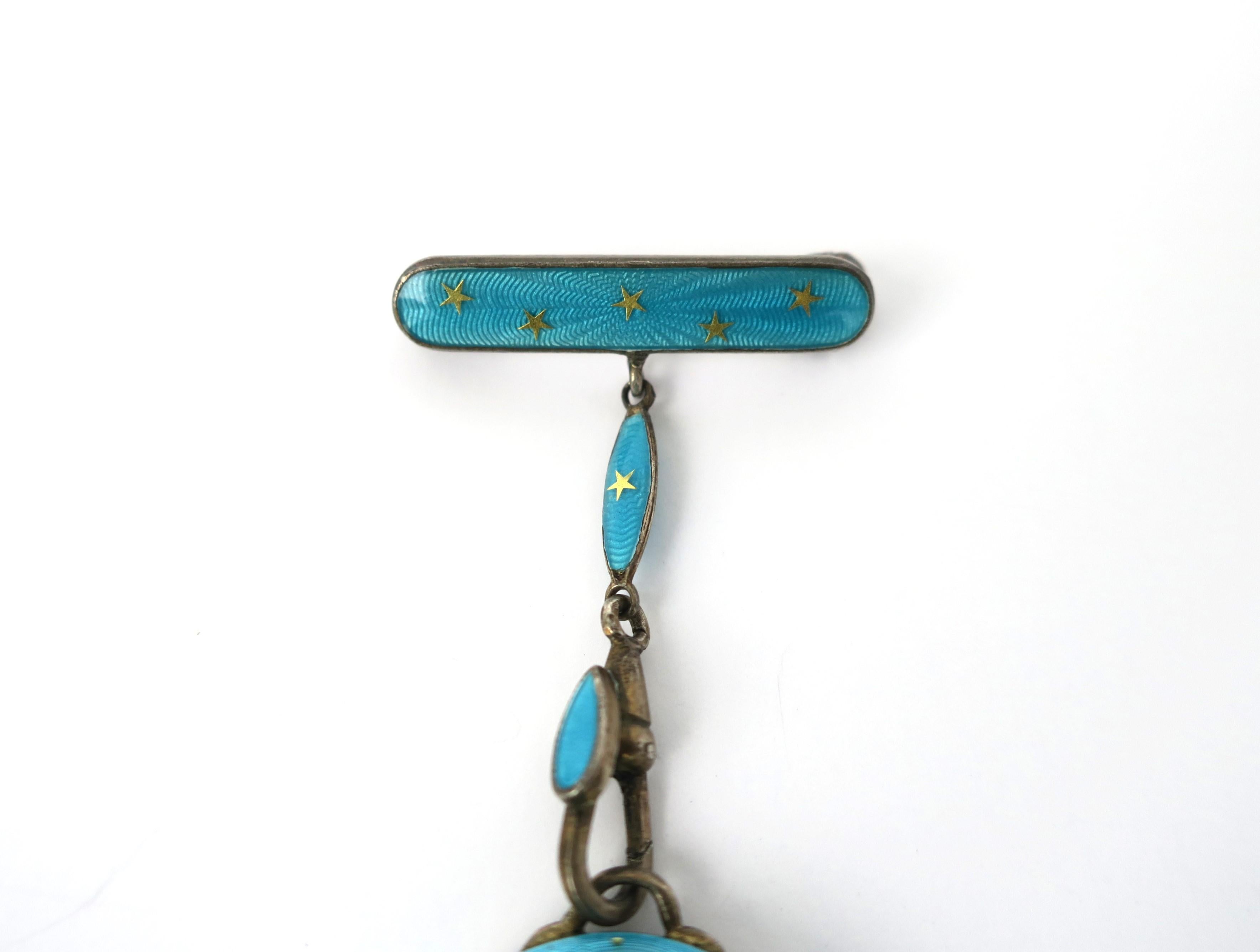 Spilla e portaorologio Bucherer in argento sterling smaltato Guilloche, svizzera in vendita 2