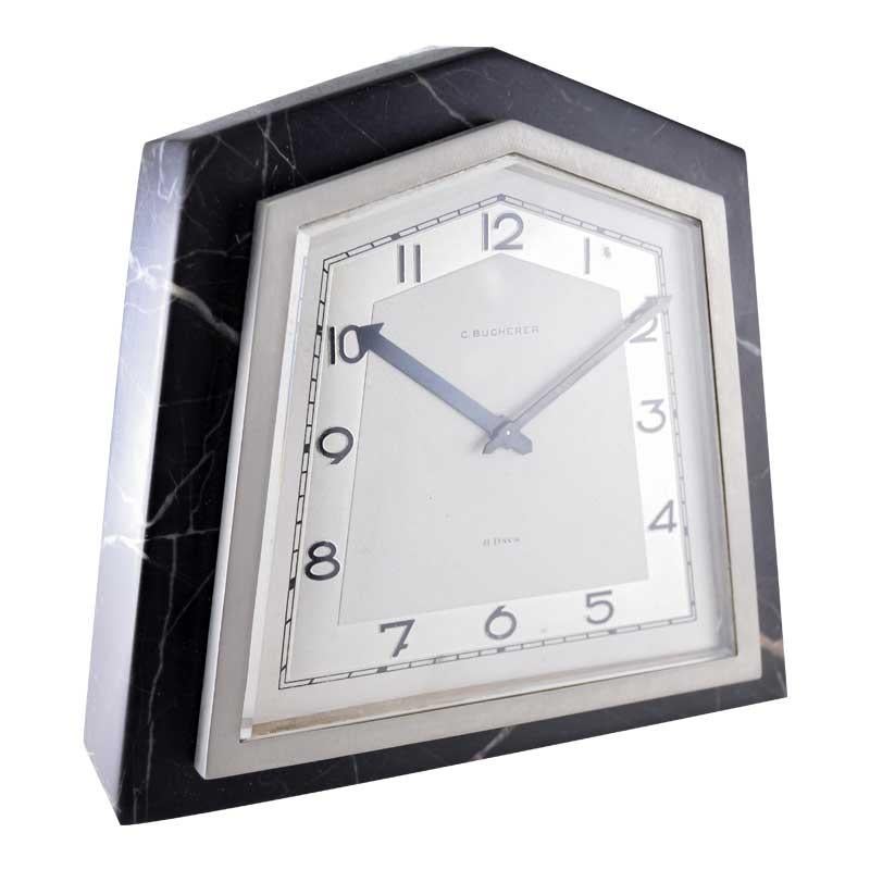 Bucherer Stone and Metal Art Deco Desk Clock with Original Dial 1930's Unisexe en vente