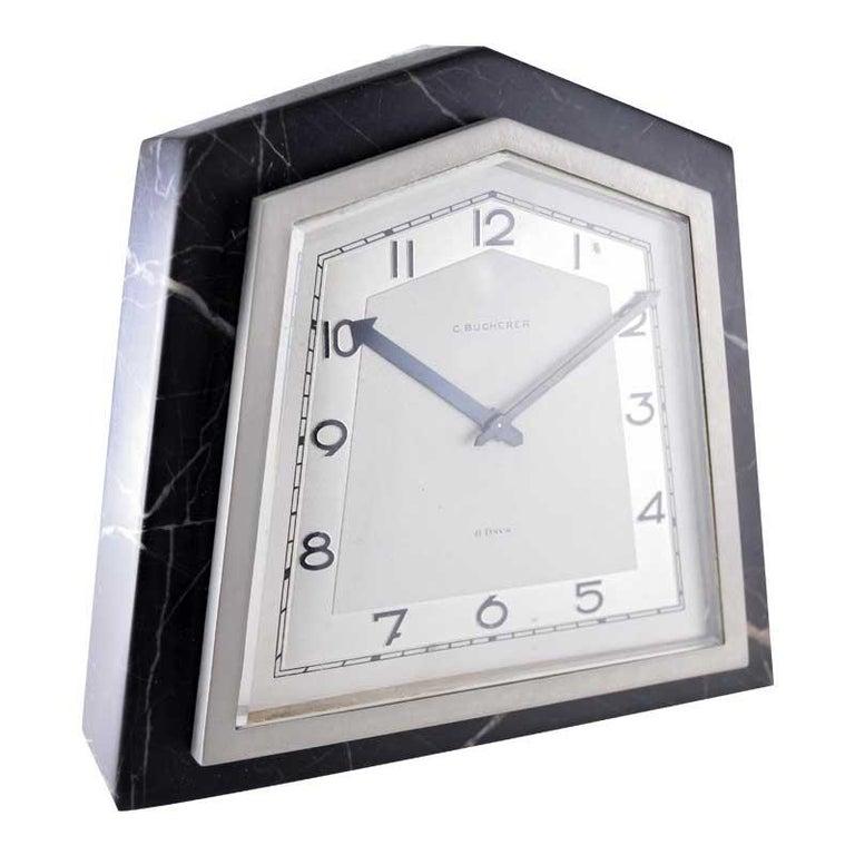 Suisse Bucherer Stone and Metal Art Deco Desk Clock with Original Dial 1930's en vente