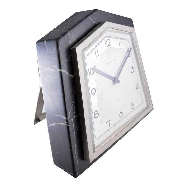 Swiss Bucherer Stone and Metal Art Deco Desk Clock with Original Dial 1930's For Sale