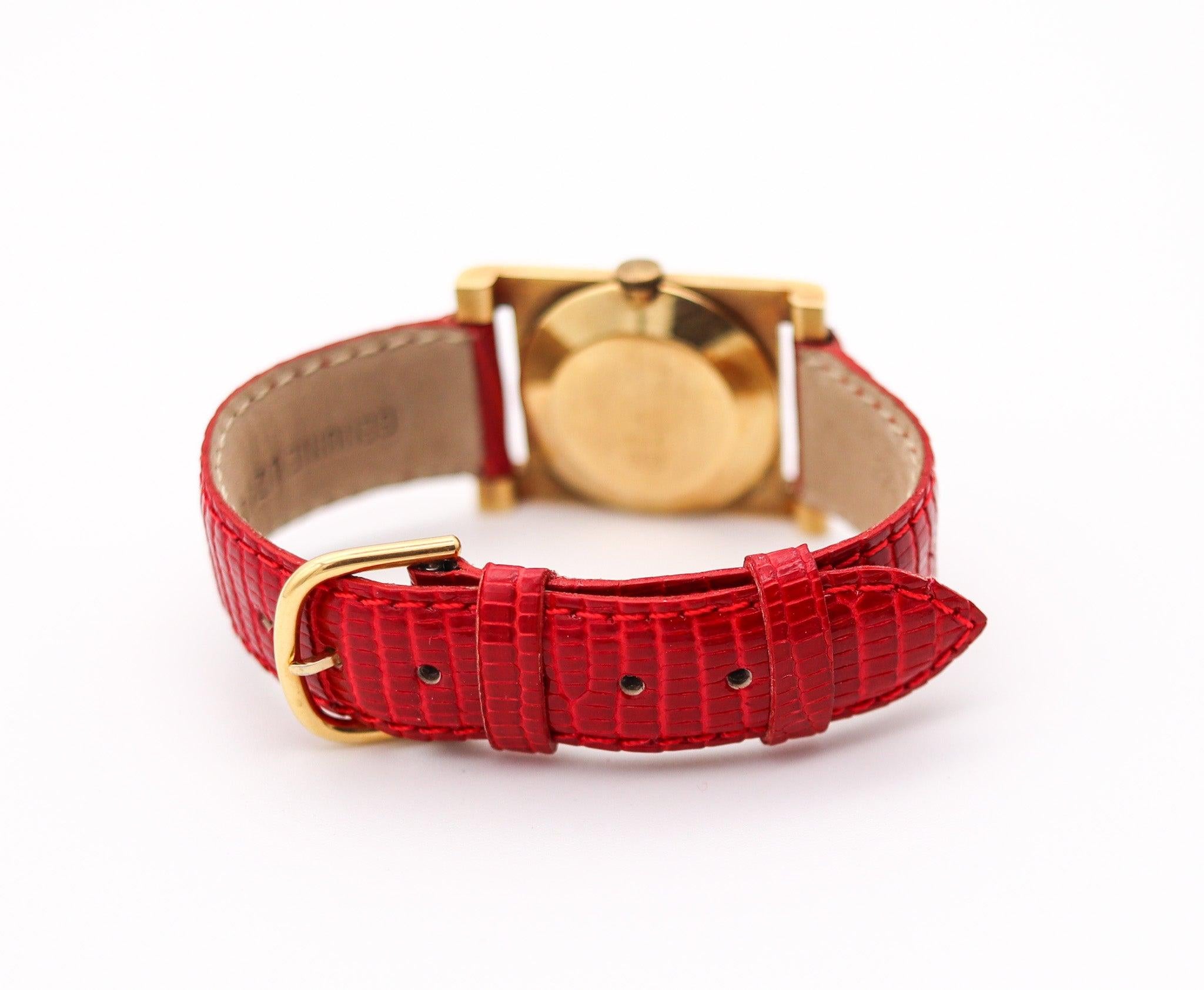 BUCHERER Swiss Wristwatch In 18Kt Yellow Gold With Red Lizard Leather Strap For Sale 1