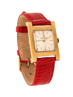 Reloj de pulsera suizo BUCHERER de oro amarillo de 18 quilates con correa de piel de lagarto roja
