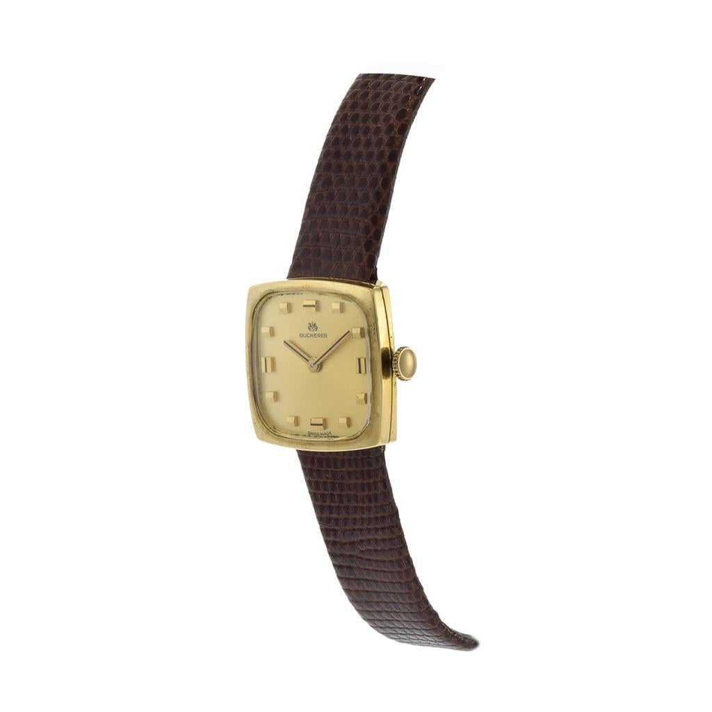 Retro Bucherer Tank Watch with 18K Yellow Gold Case By Cartier For Sale