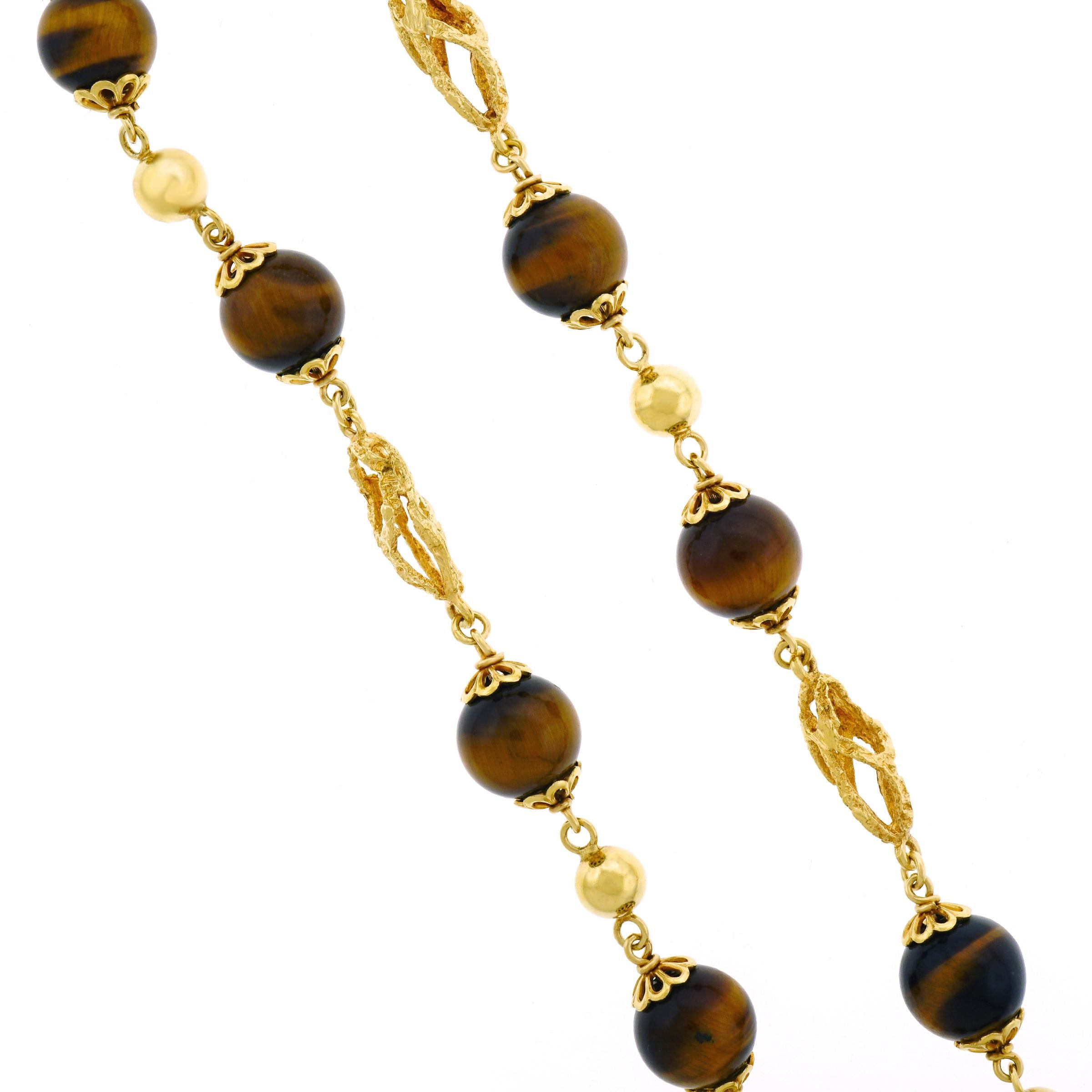 Bucherer Tiger’s Eye and Gold 32 inch long Gold Necklace 3
