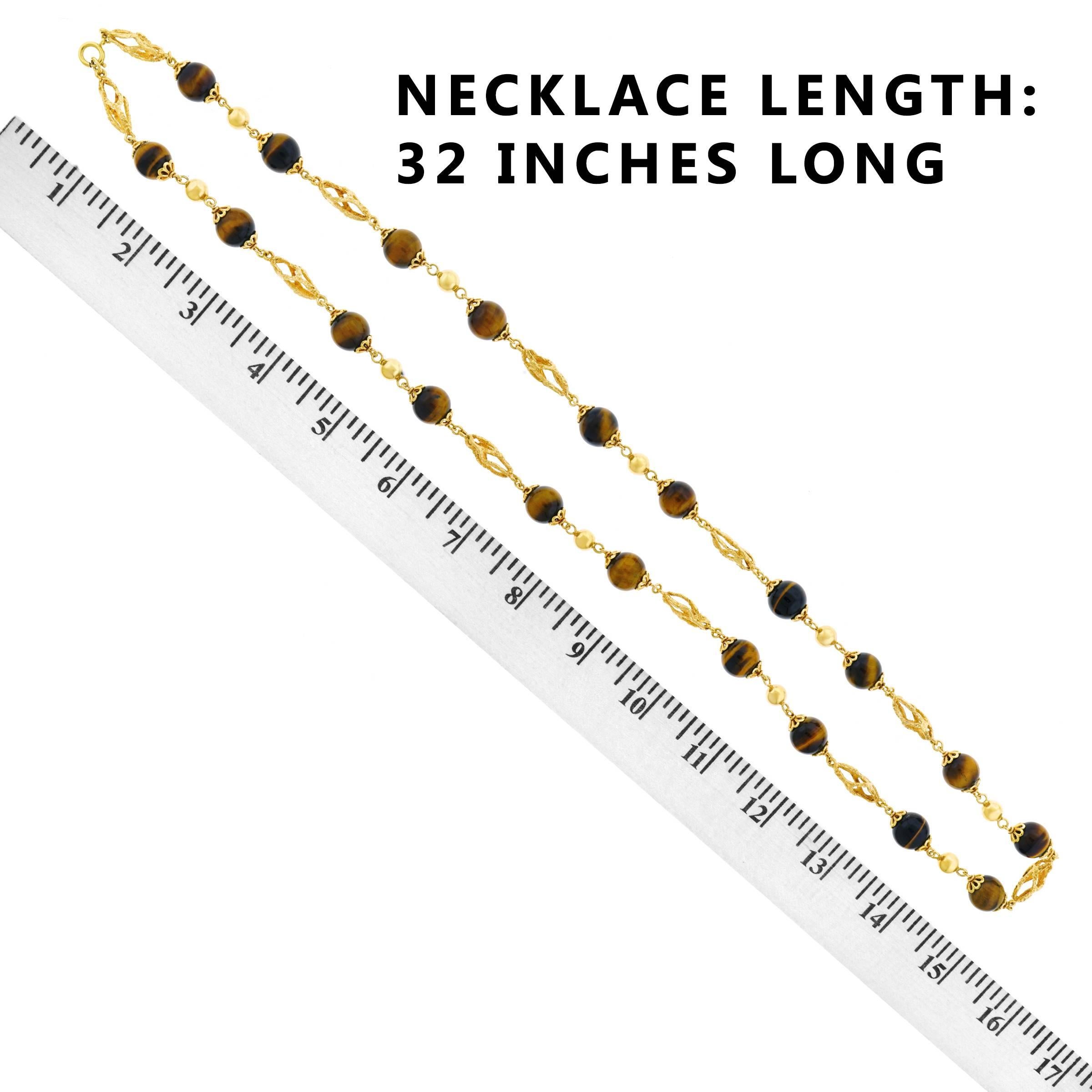 Bucherer Tiger’s Eye and Gold 32 inch long Gold Necklace 2