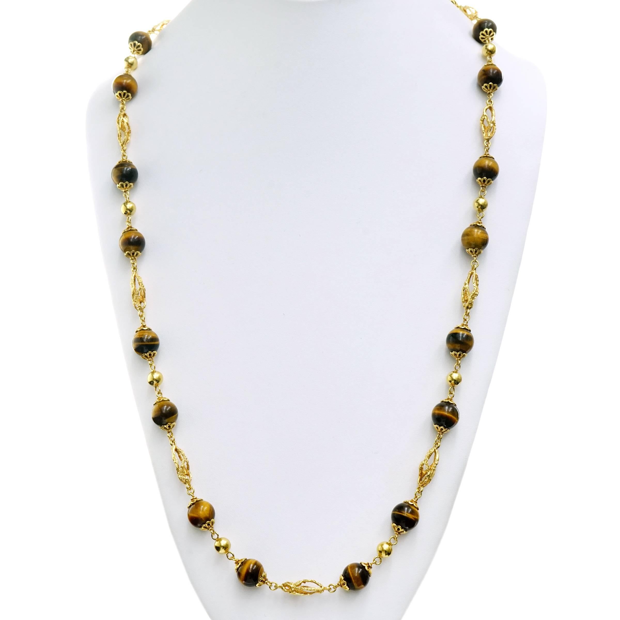 Bucherer Tiger’s Eye and Gold 32 inch long Gold Necklace 4