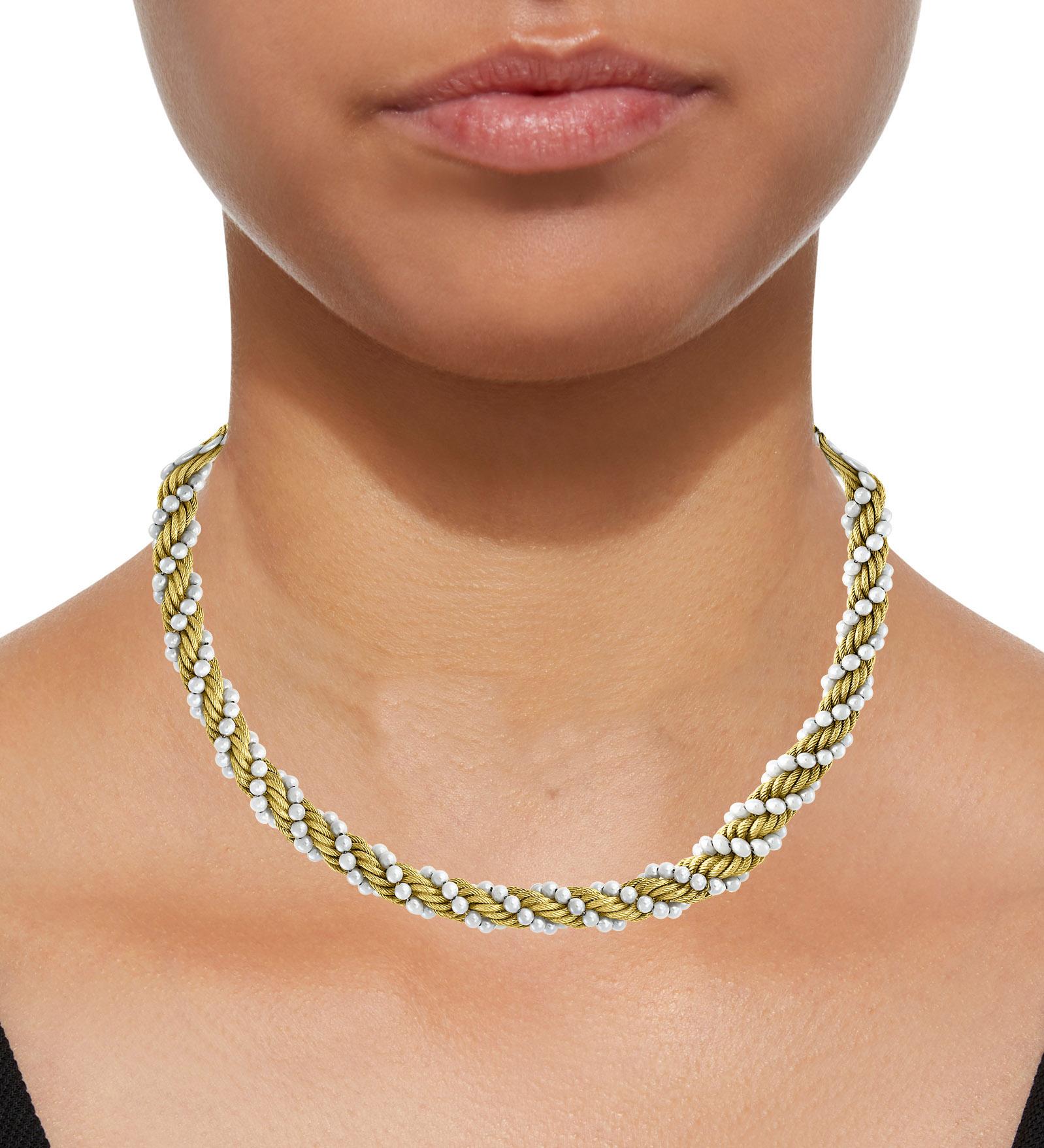 Bucherer Two-Piece Necklace and Bracelet Set in 18 Karat Yellow Gold and Pearls For Sale 5