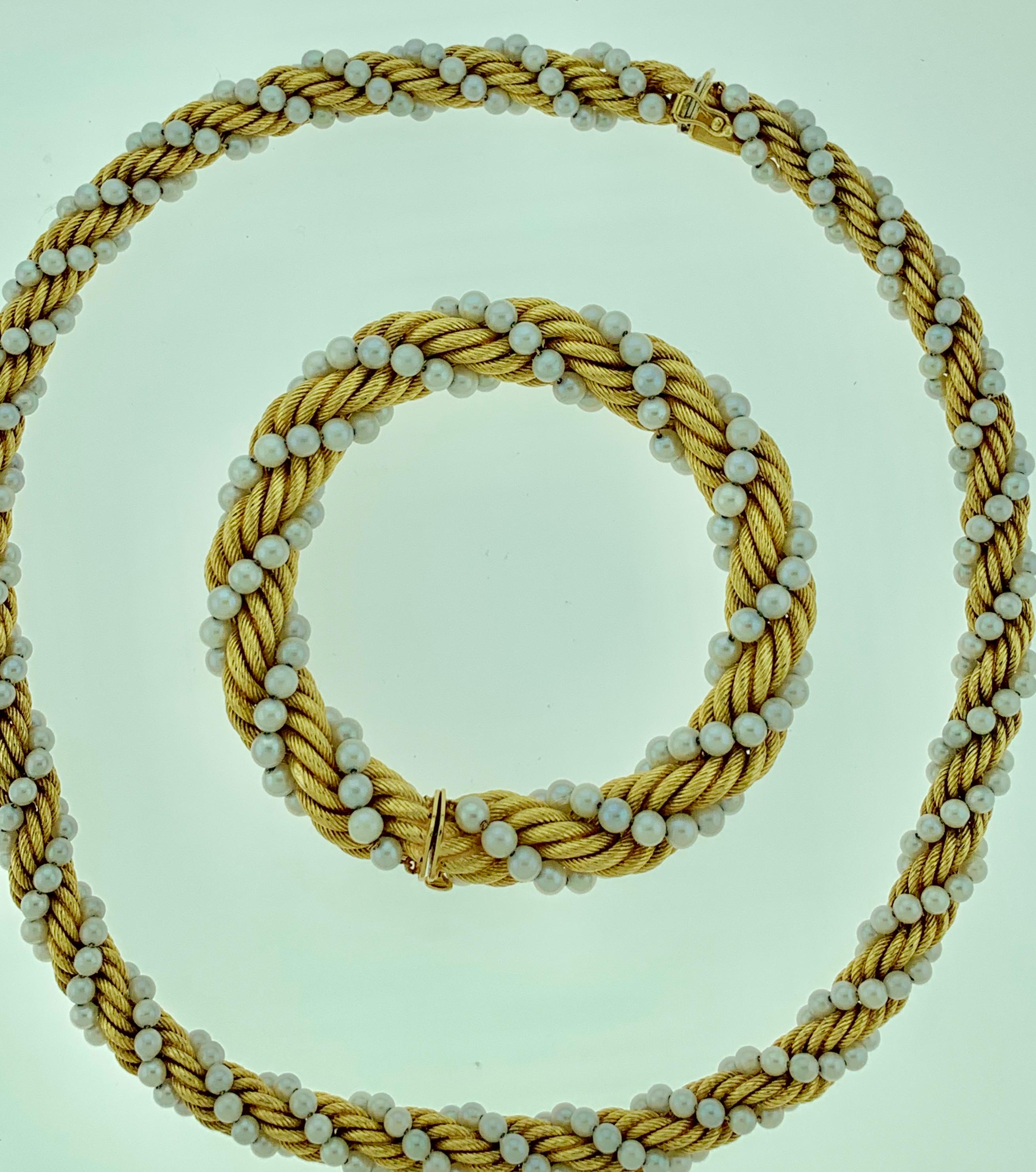 Bucherer, collier et bracelet deux pièces en or jaune 18 carats et perles en vente 4