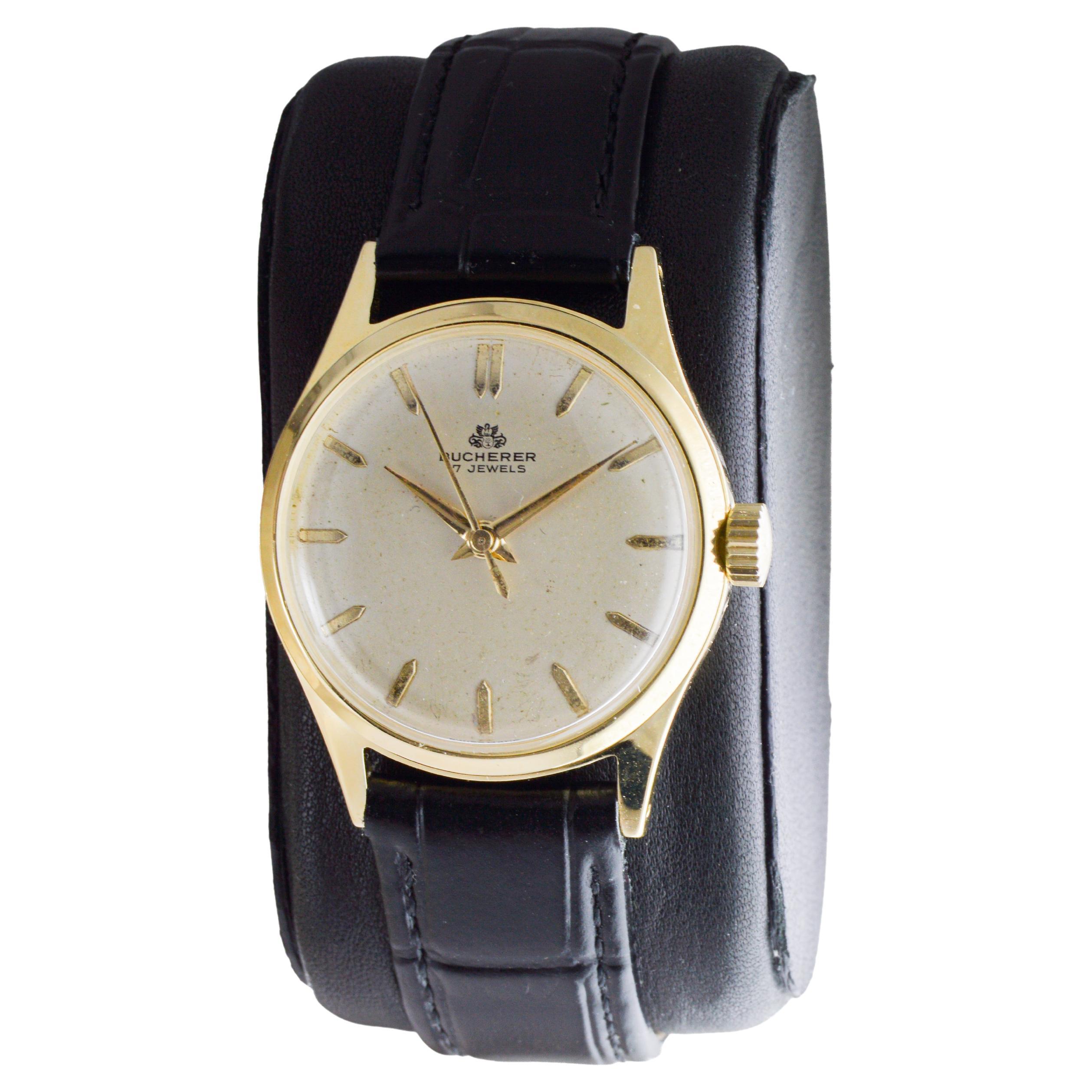 Bucherer Yellow Gold Filled Art Deco Watch circa 1960's with
