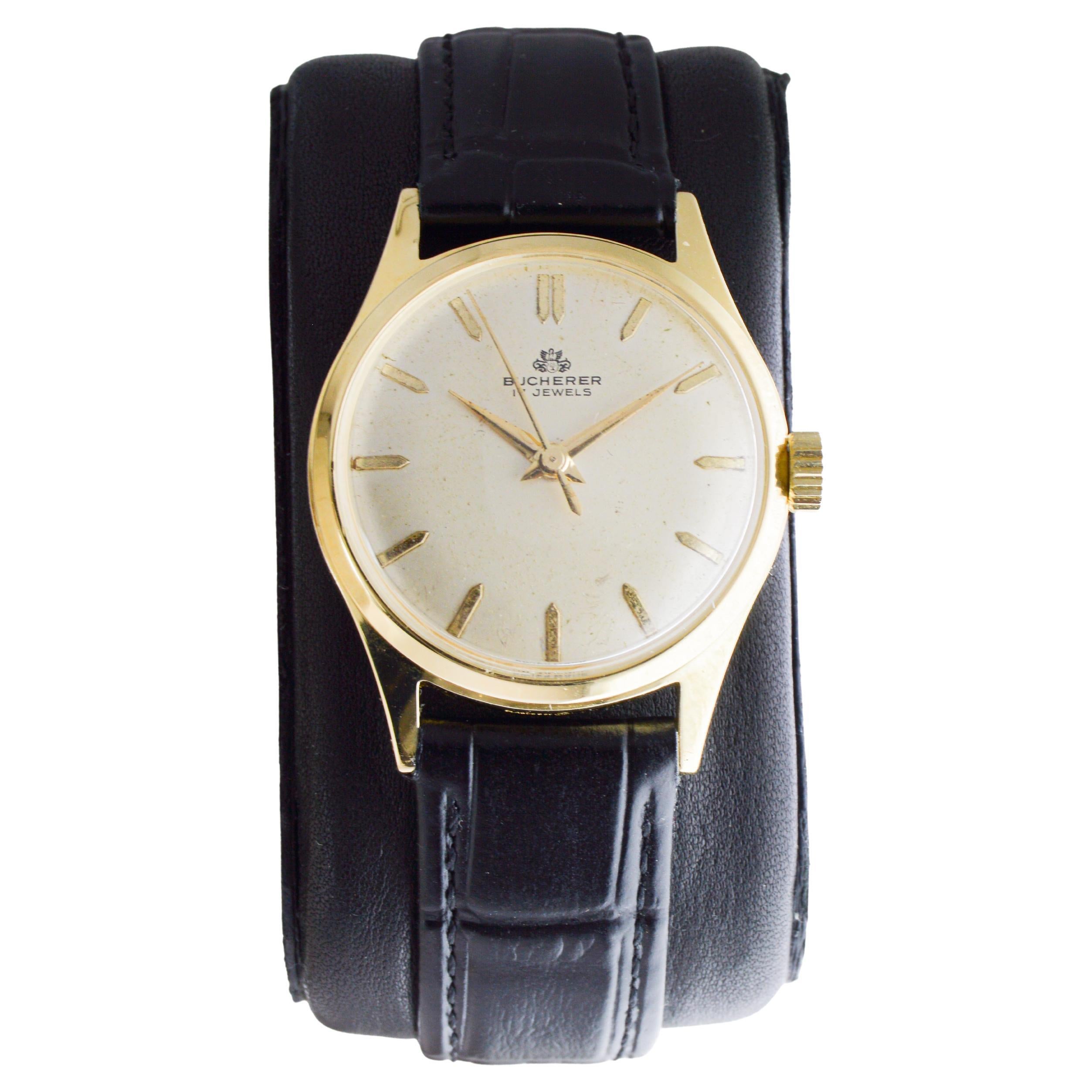 Bucherer Yellow Gold Filled Art Deco Watch circa 1960
s with Original Dial