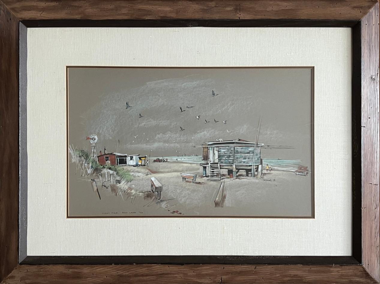 Buck Schiwetz Landscape Painting – "FRED
S PLACE" BOCA CHICA, TEX. 1952 CAMERON COUNTY TEXAS FRAME APPROX. 29 X 39