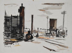 Vintage "OIL FIELD" PERSON FILLING OIL TRUCK TANKS