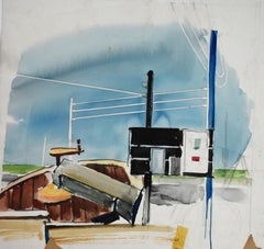 L'IMMAGINE "POWERLINES" È RIPORTATA ANCHE SUL RETRO DEL DIPINTO.  SOGGETTO INDUSTRIALE