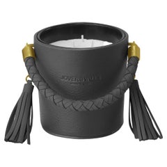 Bucket, Black Leather Candleholder, Spring Flowers & Citrus Scented Candle