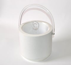 Bucket Brigade 1970 Mid-Century Modern White Leather & Lucite Lidded Ice Bucket