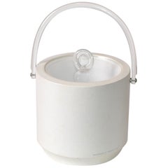 Bucket Brigade 1970 Mid-Century Modern White Leather & Lucite Lidded Ice Bucket
