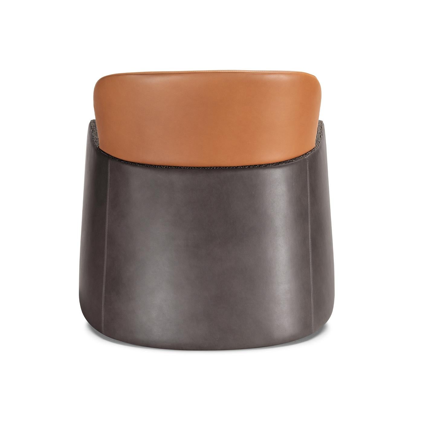 Modern Bucket Brown/Gray Armchair with Low Headrest For Sale