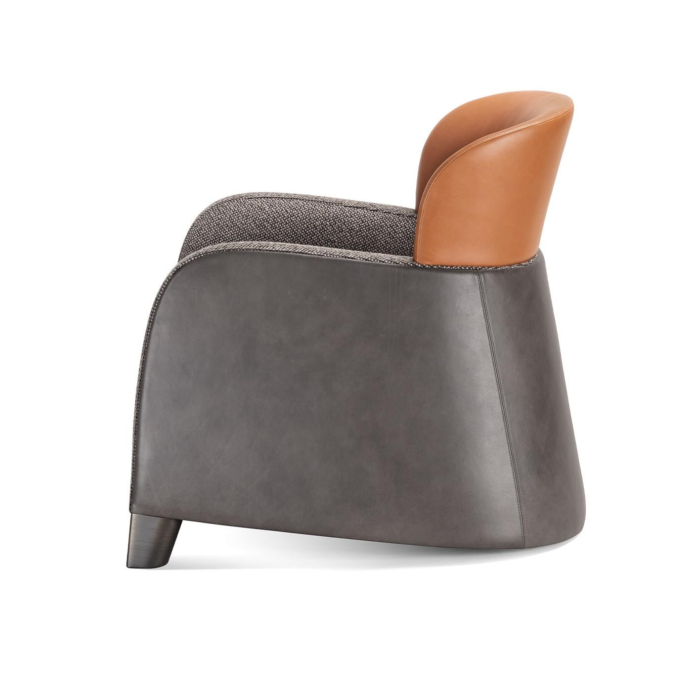 Italian Bucket Brown/Gray Armchair with Low Headrest For Sale