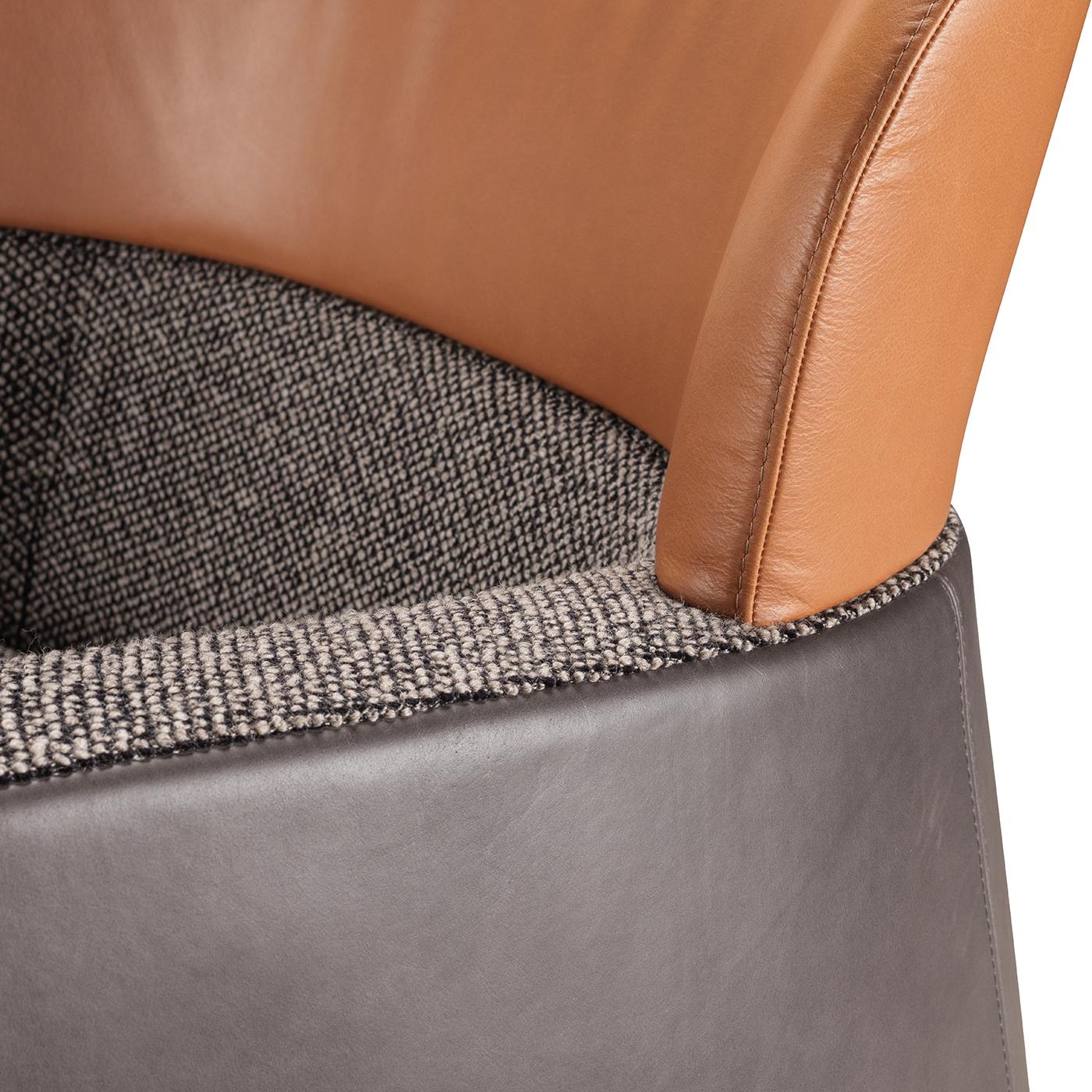 Hand-Crafted Bucket Brown/Gray Armchair with Low Headrest For Sale