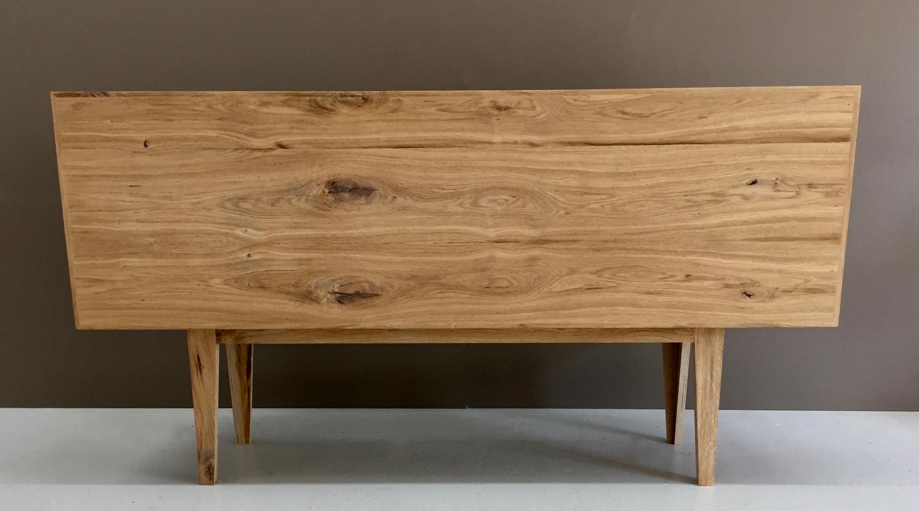 Hand-Crafted Buckhurst Sideboard oak veneered plywood with hand shaped curry/grey doors. For Sale