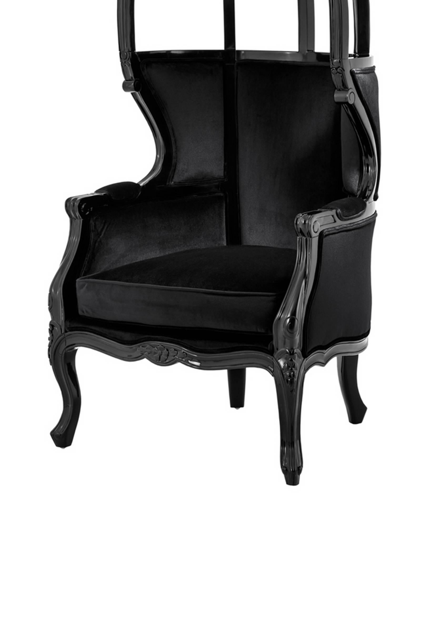 Lacquered Buckingham Armchair in Black Velvet For Sale