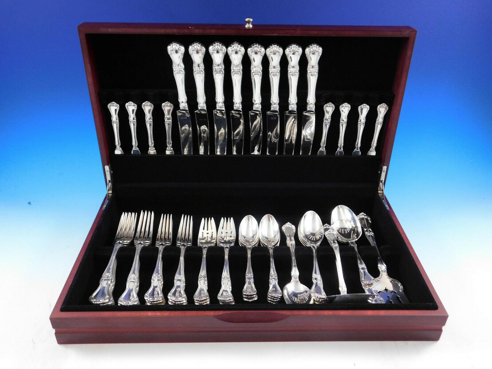 Dinner Size Buckingham by Gorham circa 1909 sterling silver Flatware set - 61 pieces. This set includes:
8 dinner size knives, 9 1/2
