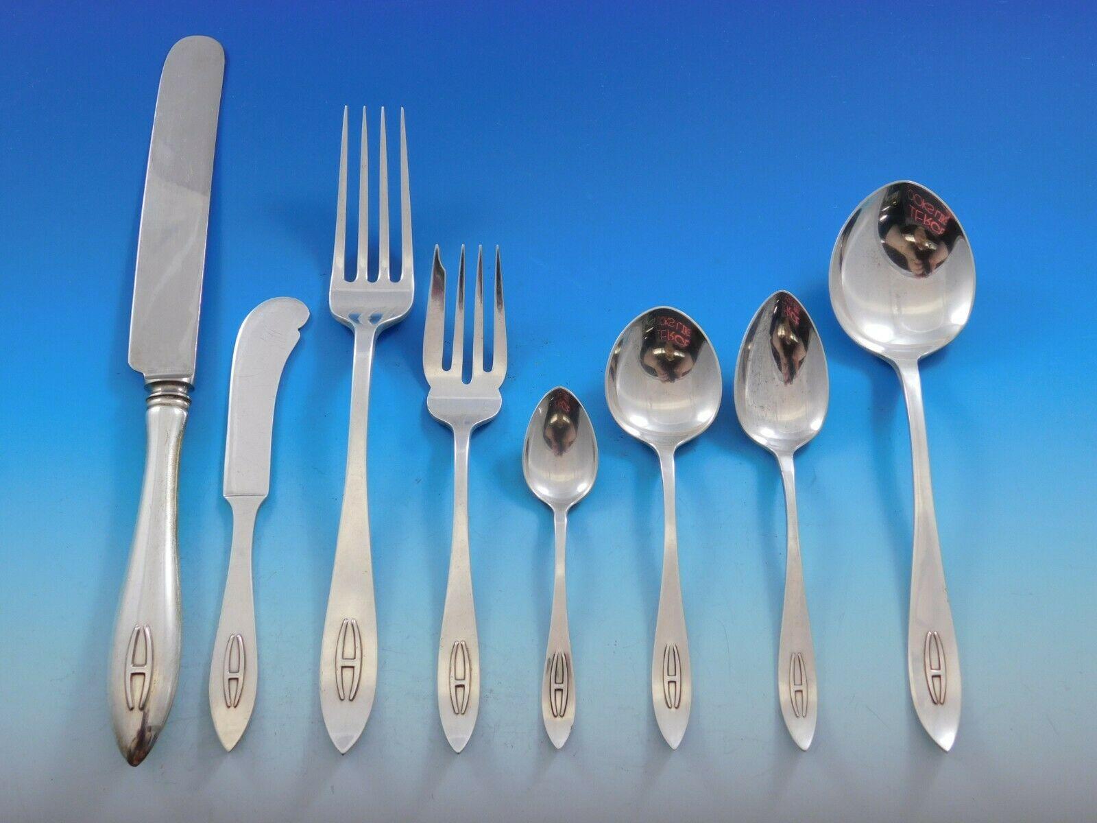 Arts and Crafts Buckingham Narrow by Shreve Sterling Silver Flatware Set Service 67pc H Monogram