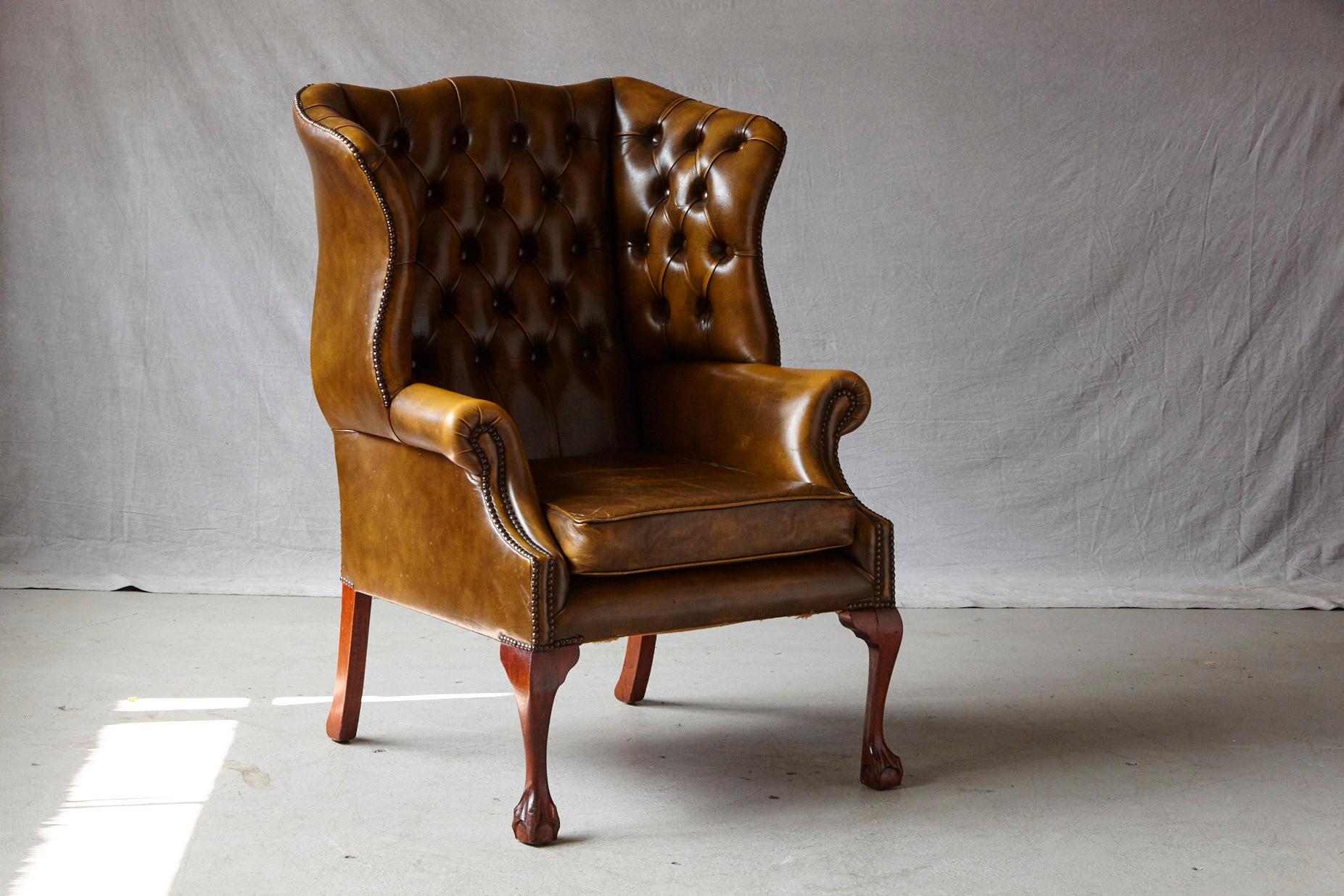 Buckingham Walnut Burnished Leather Wingback Chair by Hancock & Moore 4