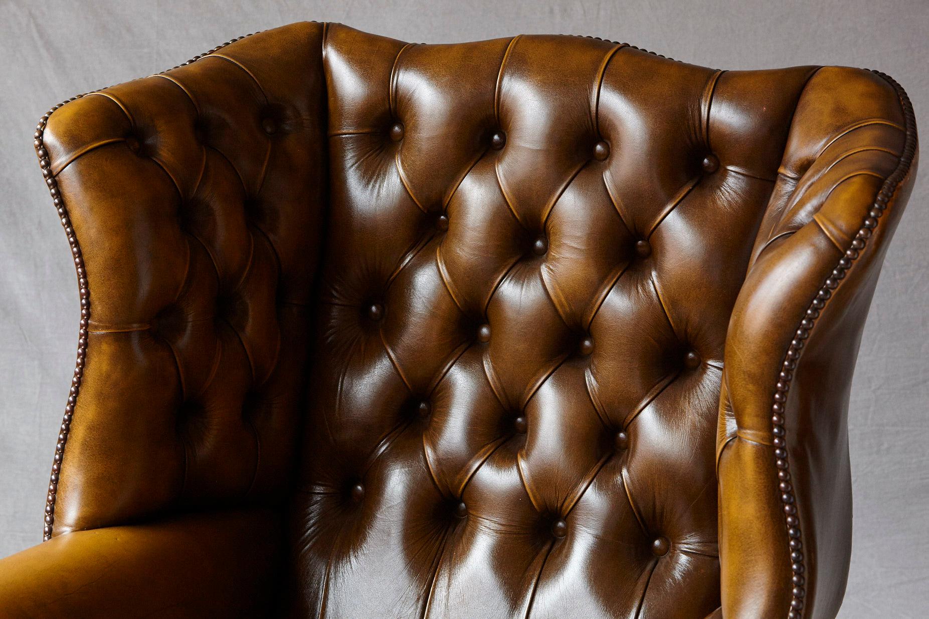Buckingham Walnut Burnished Leather Wingback Chair by Hancock & Moore 5