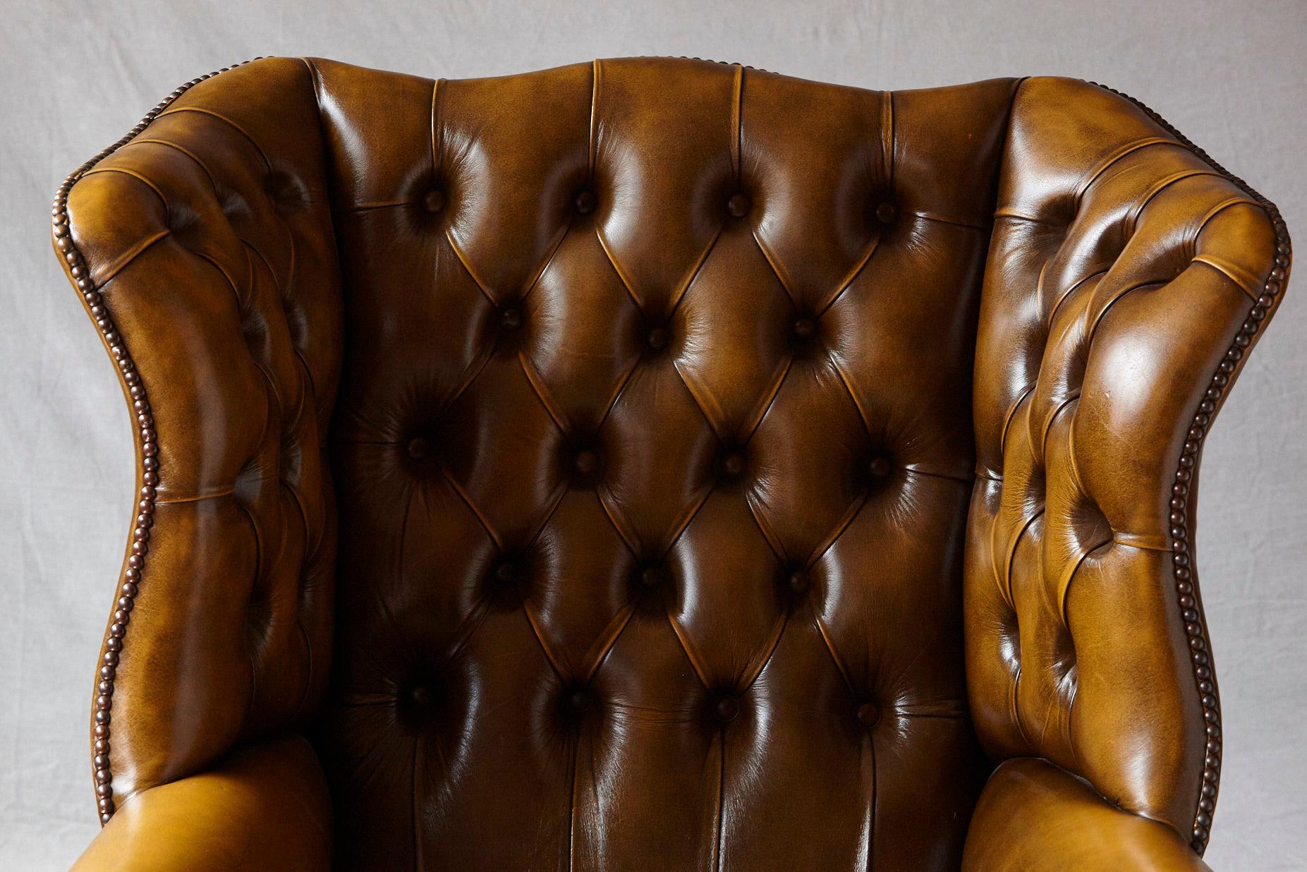 Buckingham Walnut Burnished Leather Wingback Chair by Hancock & Moore 6