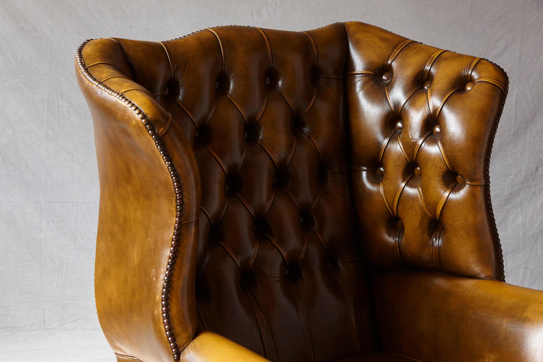 Buckingham Walnut Burnished Leather Wingback Chair by Hancock & Moore 7