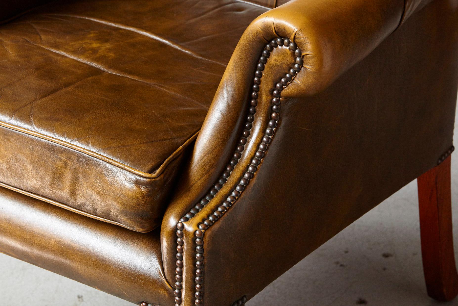 Buckingham Walnut Burnished Leather Wingback Chair by Hancock & Moore 9